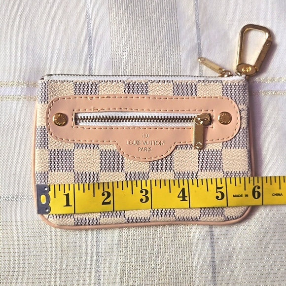 White & Grey Damier Azur Checkered Key Pouch - Picture 12 of 15